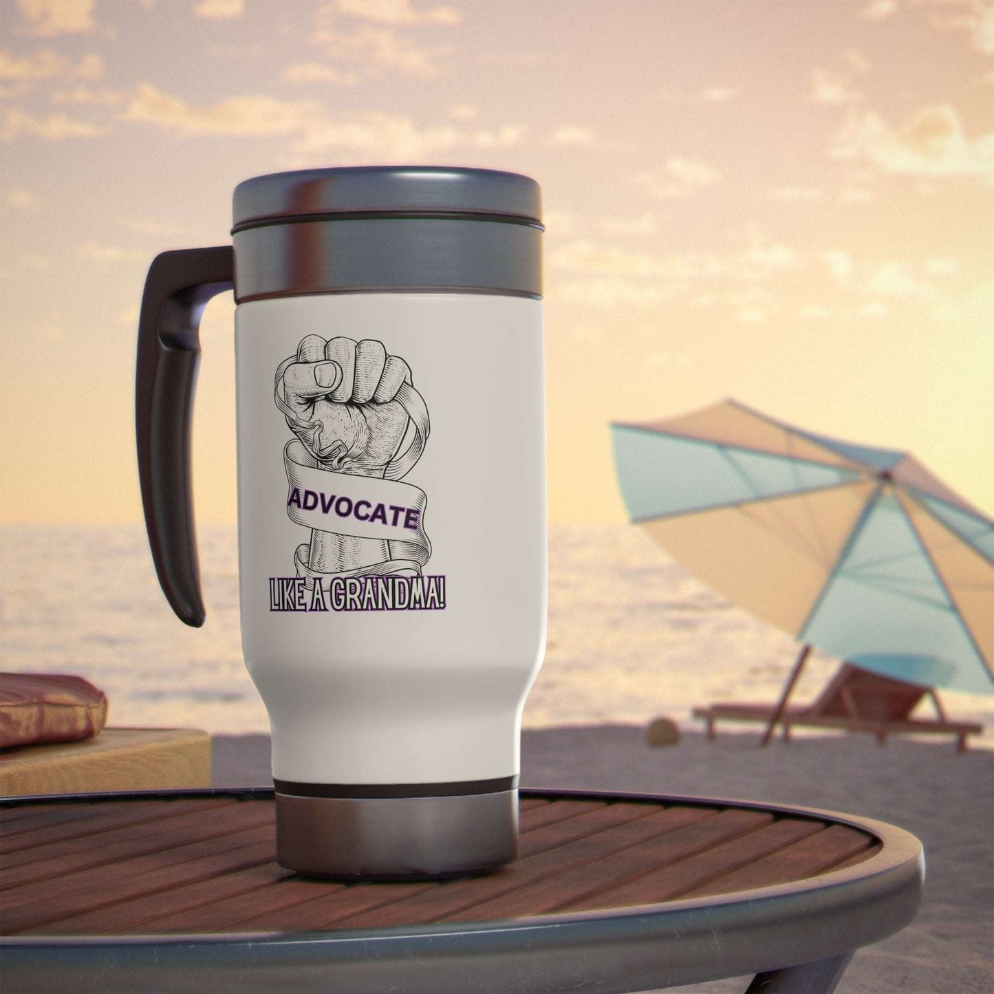 Advocate Like A Grandma- Advocacy and Awareness Stainless Steel Travel Mug with Handle, 14oz - TheSloanCreative