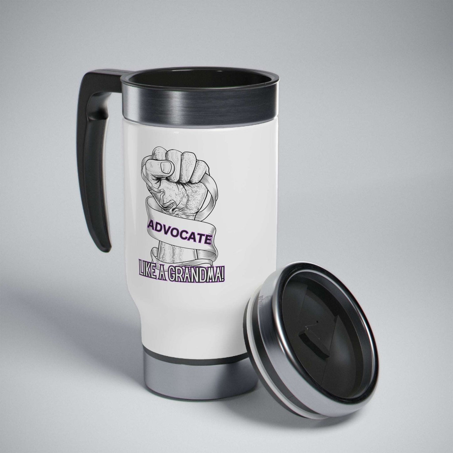 Advocate Like A Grandma- Advocacy and Awareness Stainless Steel Travel Mug with Handle, 14oz - TheSloanCreative