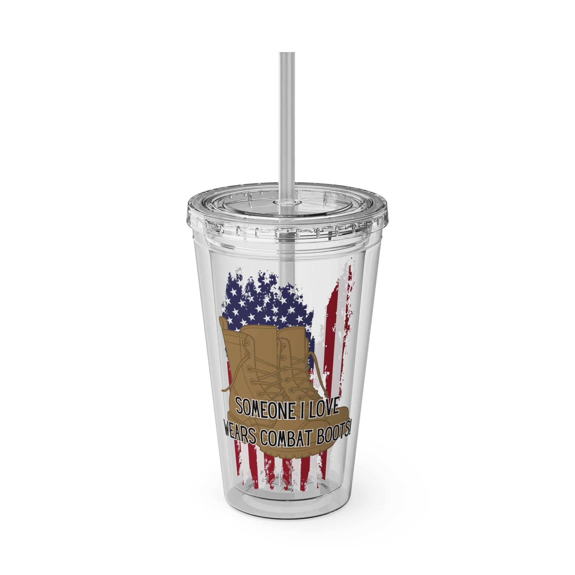 Somoeone I Love Wears Combat Boots- Tumbler with Straw, 16oz - TheSloanCreative